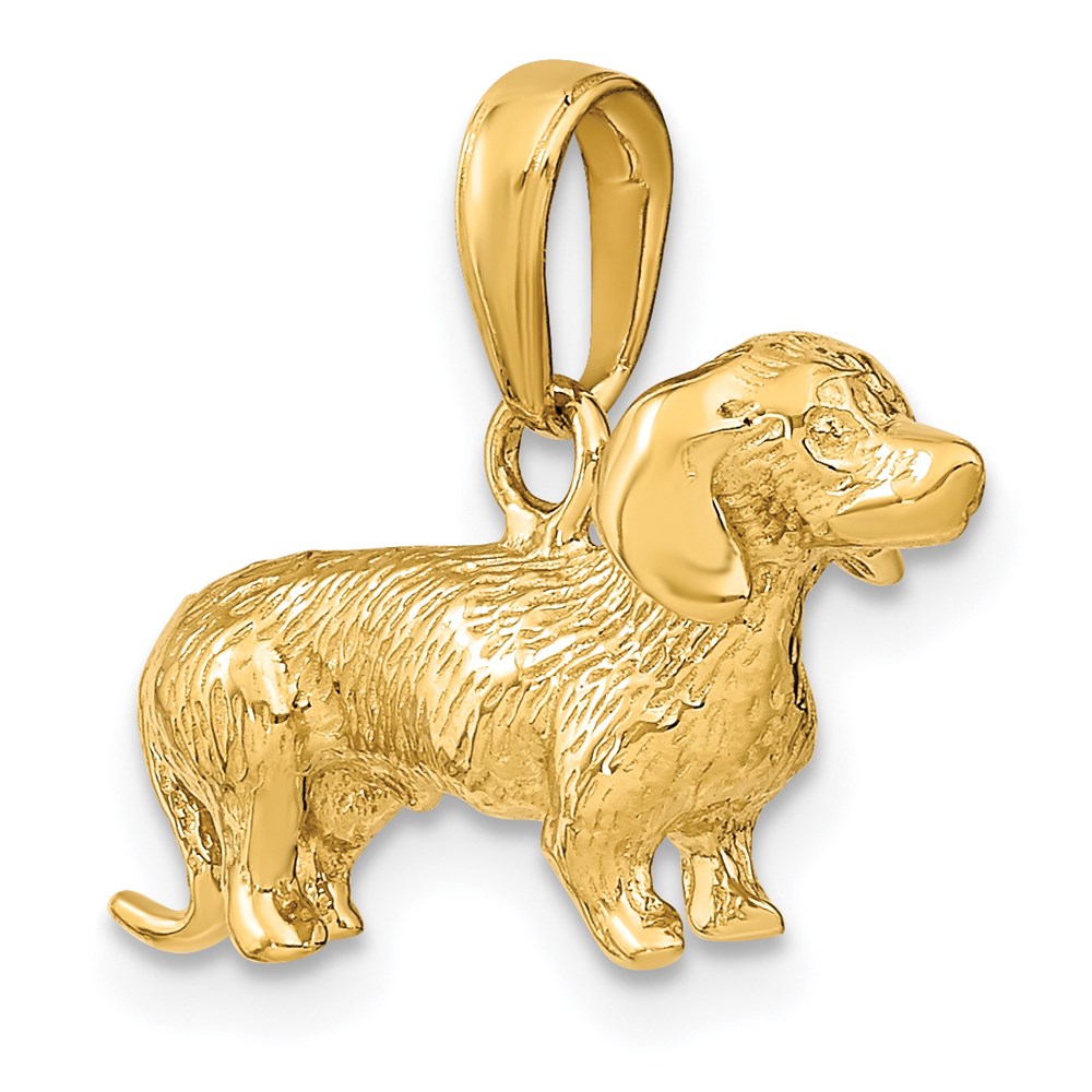 14K Gelbgold massiver polierter 3-D Rauhaardackel-Charm