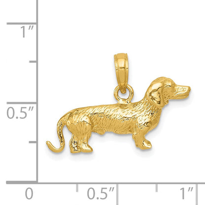 14K Gelbgold massiver polierter 3-D Rauhaardackel-Charm