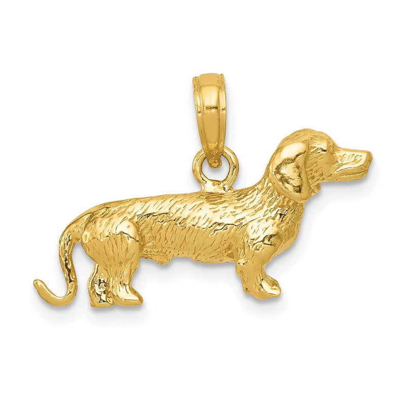 14K Gelbgold massiver polierter 3-D Rauhaardackel-Charm