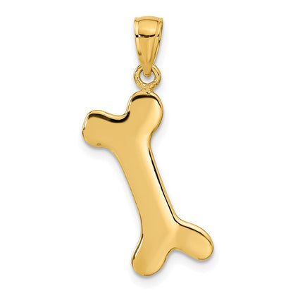 14K Gelbgold massiver polierter Hundeknochen-Charm