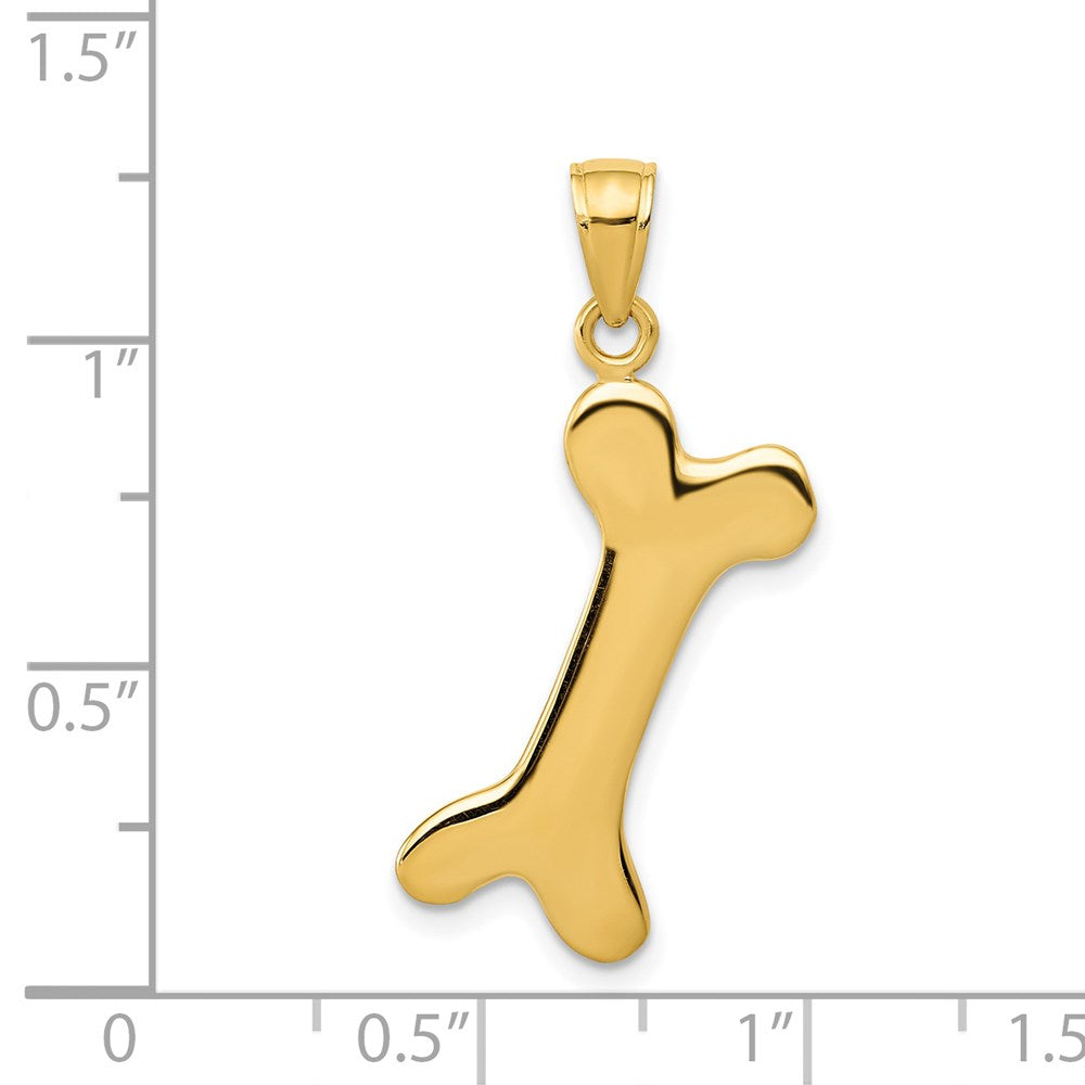 14K Gelbgold massiver polierter Hundeknochen-Charm
