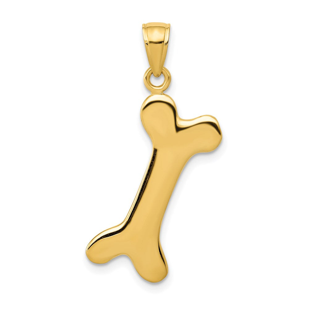 14K Gelbgold massiver polierter Hundeknochen-Charm