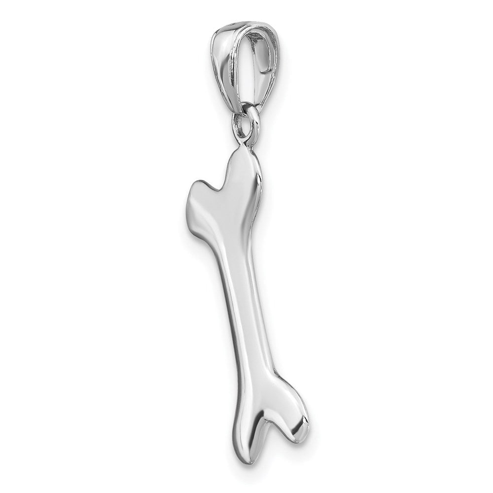 14K Weißgold Massiver Polierter Hundeknochen-Charm