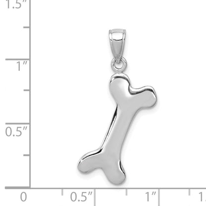14K Weißgold Massiver Polierter Hundeknochen-Charm