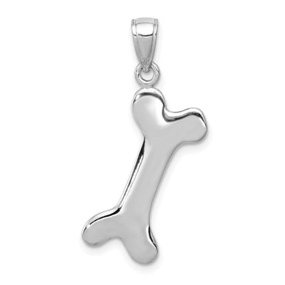 14K Weißgold Massiver Polierter Hundeknochen-Charm