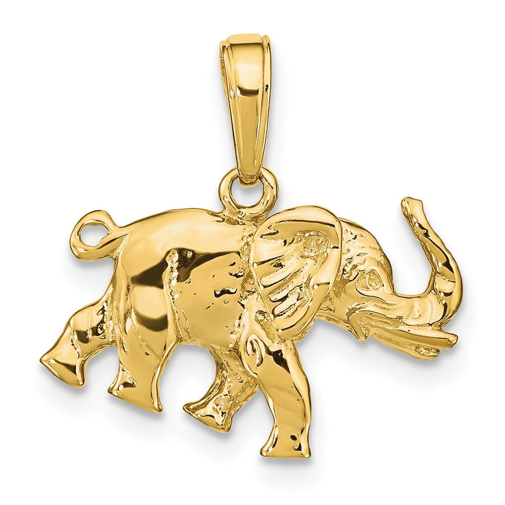 14K Gelbgold Polierter 3-D Elefant Anhänger