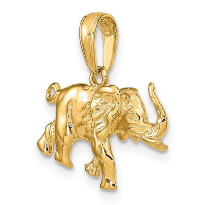 14K Gelbgold Polierter 3-D Elefant Anhänger