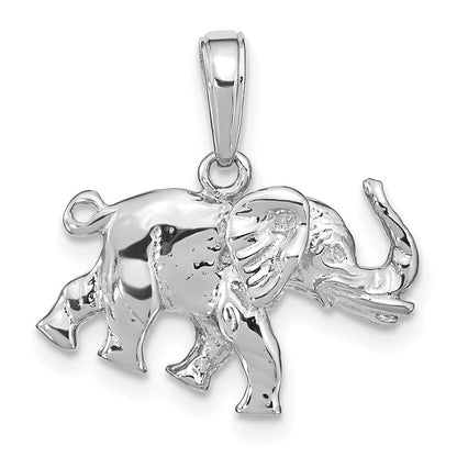 14K Weißgold Polierter 3-D Elefant Anhänger