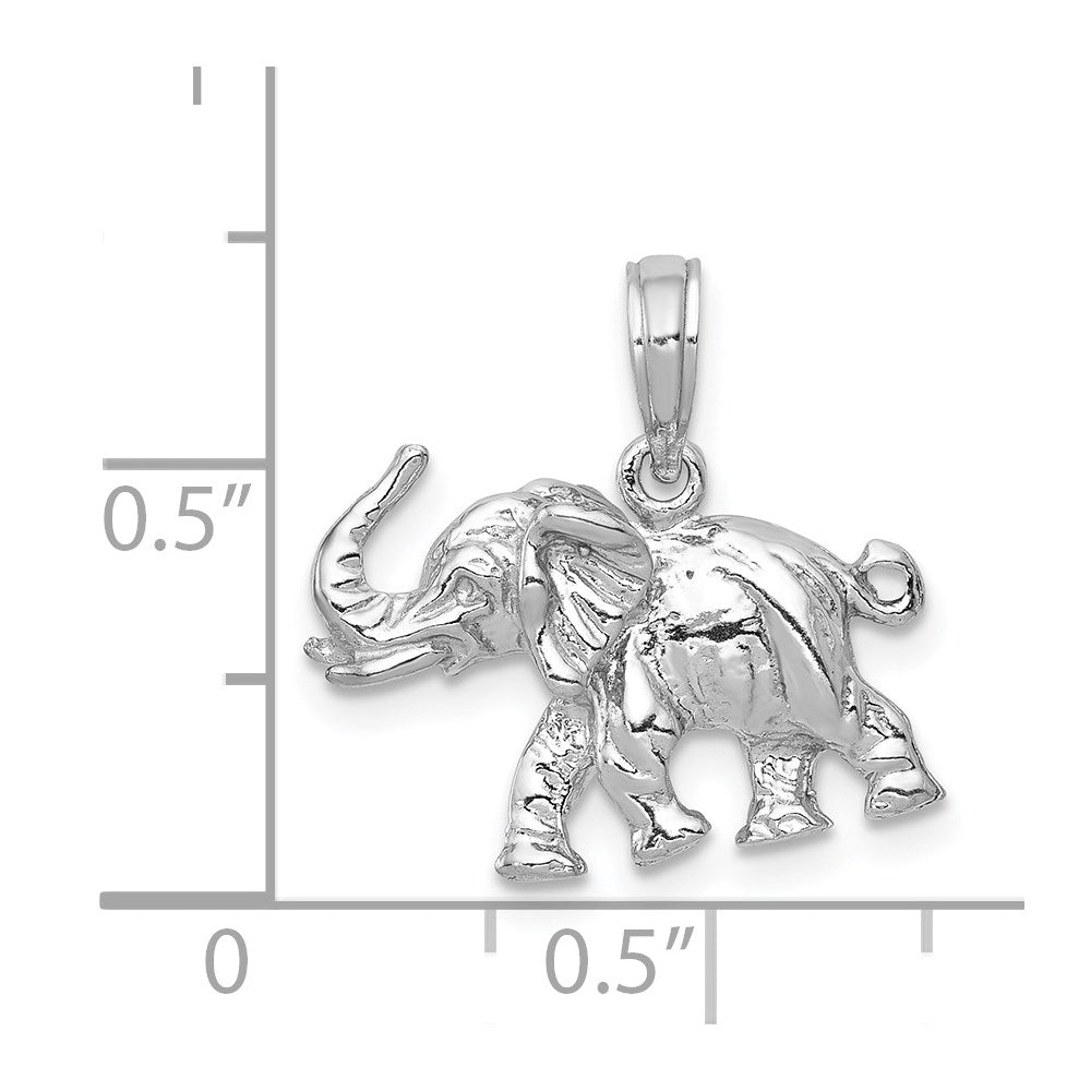 14K Weißgold Polierter 3-D Elefant Anhänger