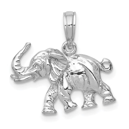 14K Weißgold Polierter 3-D Elefant Anhänger