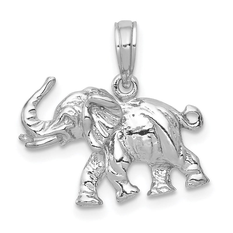 14K Weißgold Polierter 3-D Elefant Anhänger