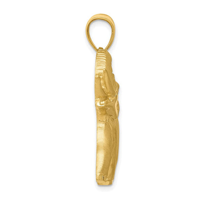 14K Gelbgold Massiv Satiniert Diamantgeschliffener Offener Elefanten-Anhänger