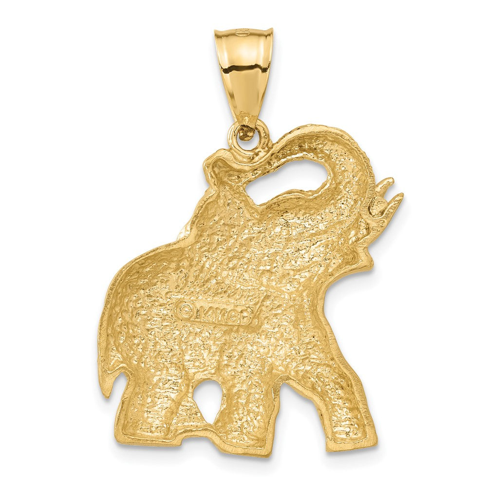 14K Gelbgold Massiv Satiniert Diamantgeschliffener Offener Elefanten-Anhänger
