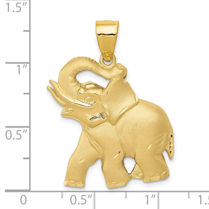 14K Gelbgold Massiv Satiniert Diamantgeschliffener Offener Elefanten-Anhänger