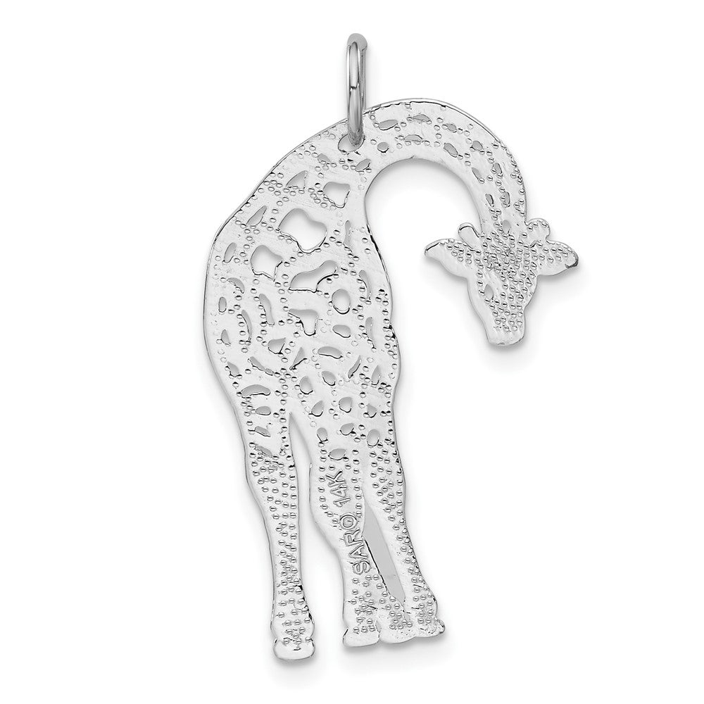 14K Weißgold Massiv Satiniert Diamantgeschliffen Flachrückiger Giraffen-Charm
