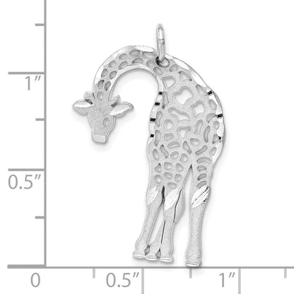 14K Weißgold Massiv Satiniert Diamantgeschliffen Flachrückiger Giraffen-Charm
