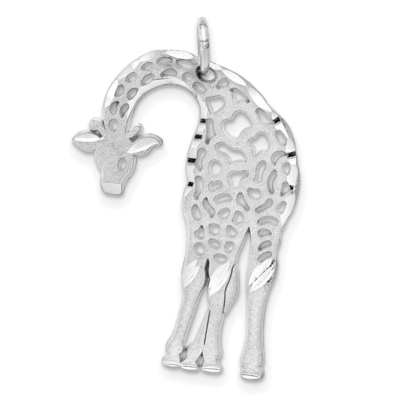 14K Weißgold Massiv Satiniert Diamantgeschliffen Flachrückiger Giraffen-Charm