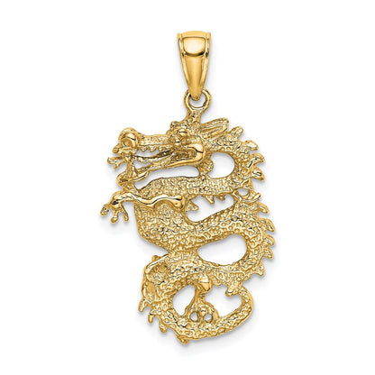 14K Gelbgold massiver 3-D Drachen-Anhänger