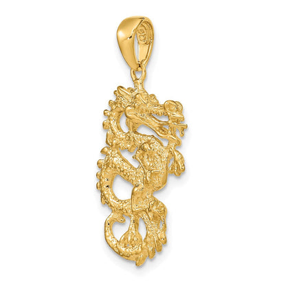 14K Gelbgold massiver 3-D Drachen-Anhänger