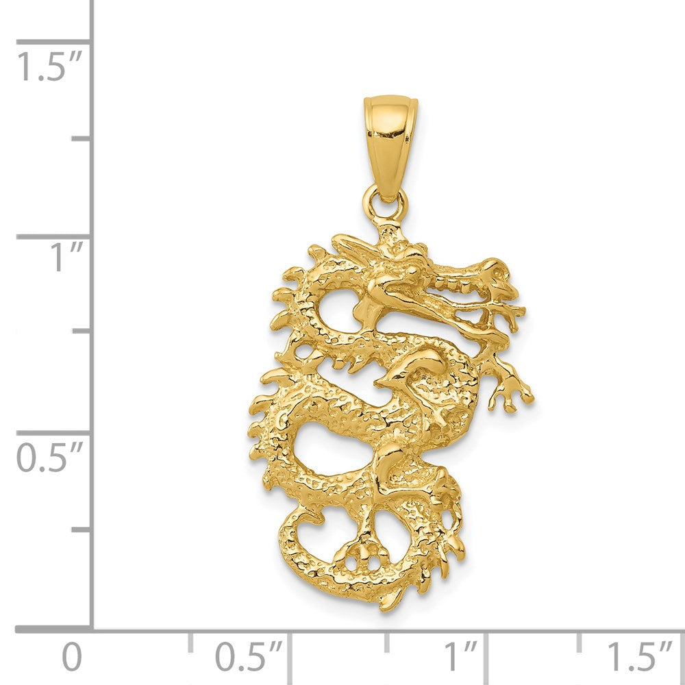 14K Gelbgold massiver 3-D Drachen-Anhänger
