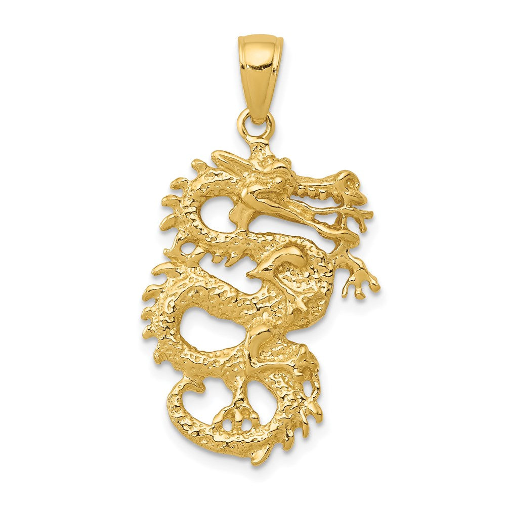 14K Gelbgold massiver 3-D Drachen-Anhänger