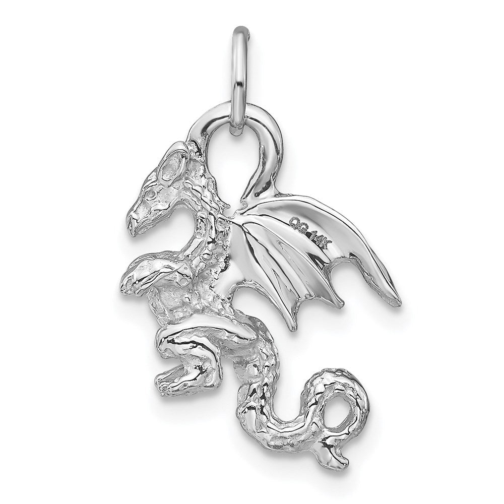 14 Karat Weißgold massiver, polierter 3-D-Drachen-Charm