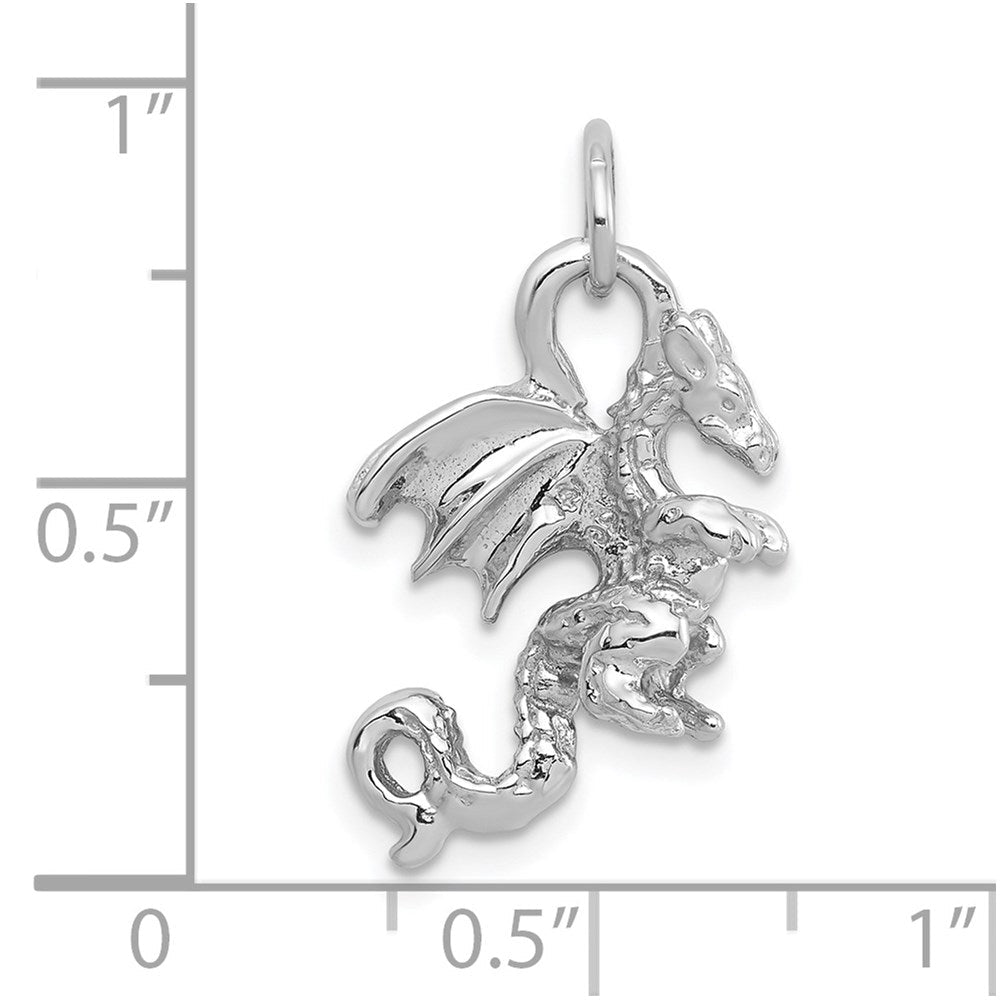 14 Karat Weißgold massiver, polierter 3-D-Drachen-Charm