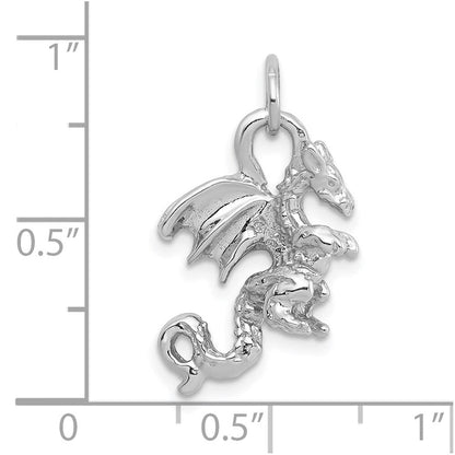 14 Karat Weißgold massiver, polierter 3-D-Drachen-Charm