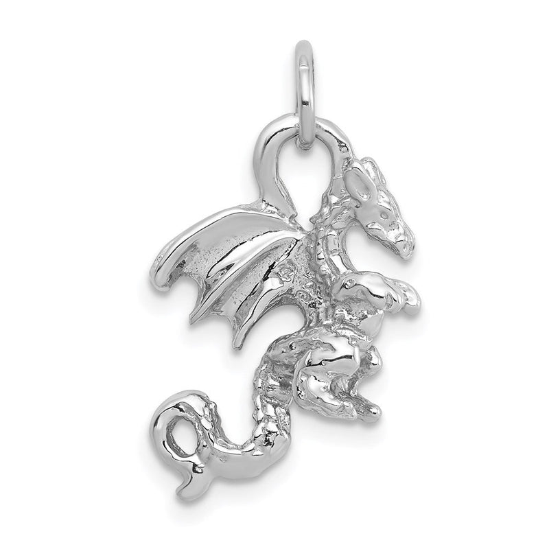 14 Karat Weißgold massiver, polierter 3-D-Drachen-Charm