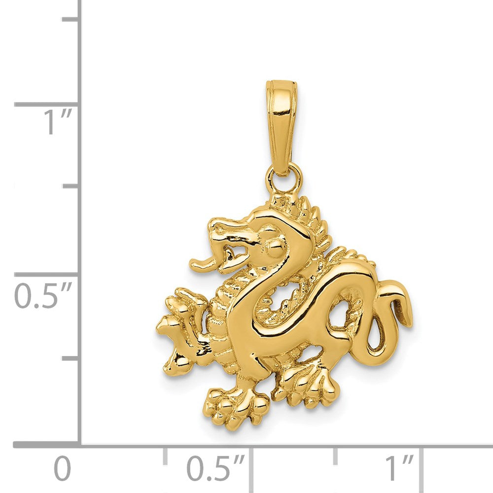 14K Gelbgold massiver polierter Drachen-Anhänger