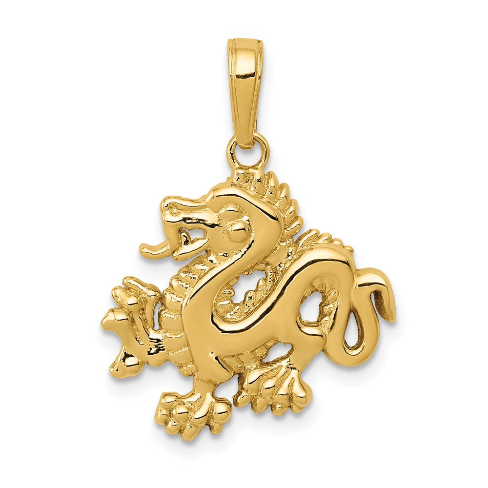 14K Gelbgold massiver polierter Drachen-Anhänger