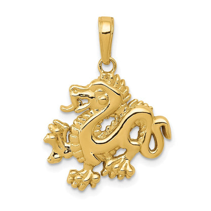 14K Gelbgold massiver polierter Drachen-Anhänger