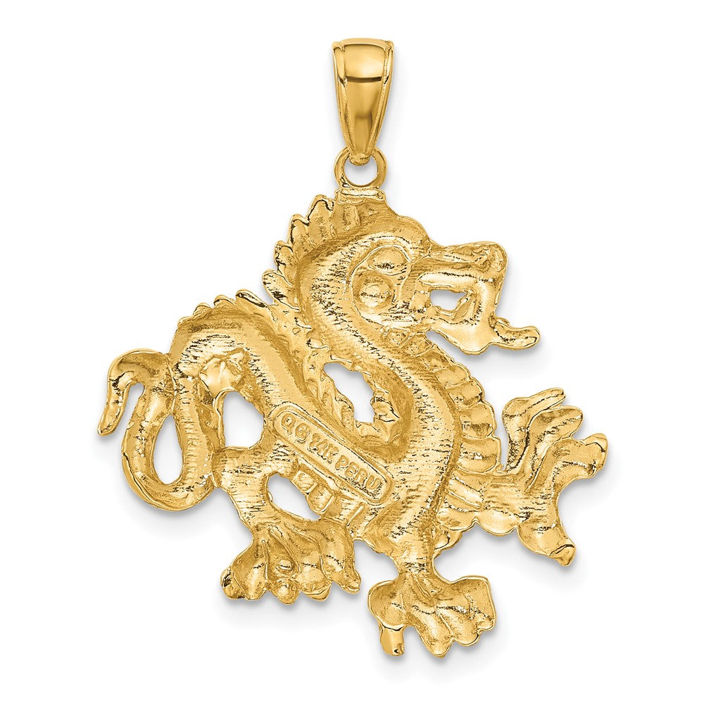 14K Gelbgold Massiv Polierter Drachen-Anhänger