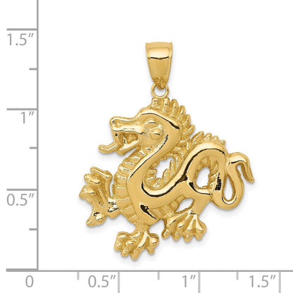 14K Gelbgold Massiv Polierter Drachen-Anhänger