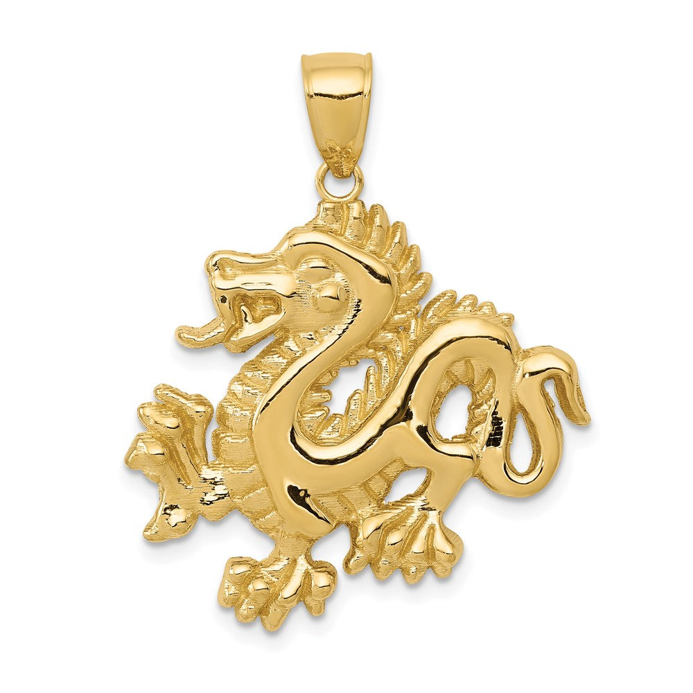 14K Gelbgold Massiv Polierter Drachen-Anhänger
