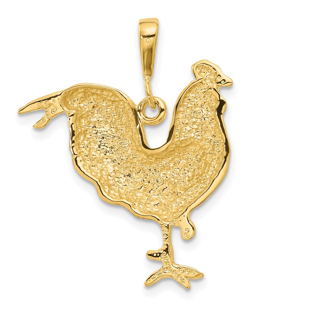 14K Gelbgold massiver polierter Hahn-Anhänger mit offener Rückseite