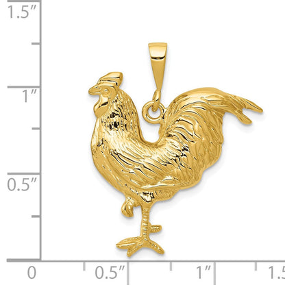 14K Gelbgold massiver polierter Hahn-Anhänger mit offener Rückseite