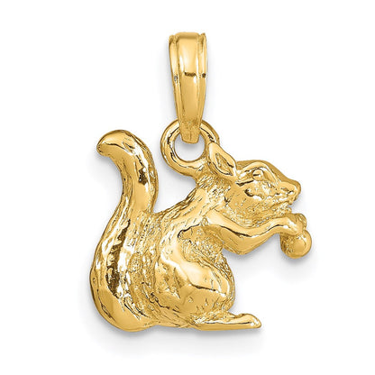 14K Gelbgold massiver 3-D-Eichhörnchen-Anhänger mit Nuss