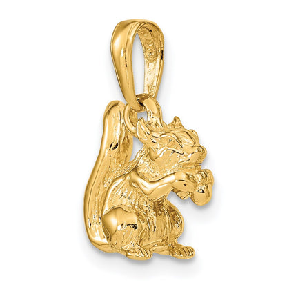 14K Gelbgold massiver 3-D-Eichhörnchen-Anhänger mit Nuss
