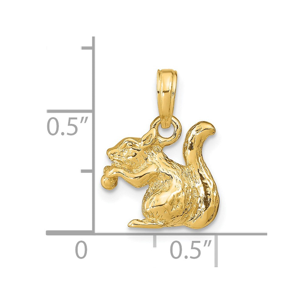 14K Gelbgold massiver 3-D-Eichhörnchen-Anhänger mit Nuss