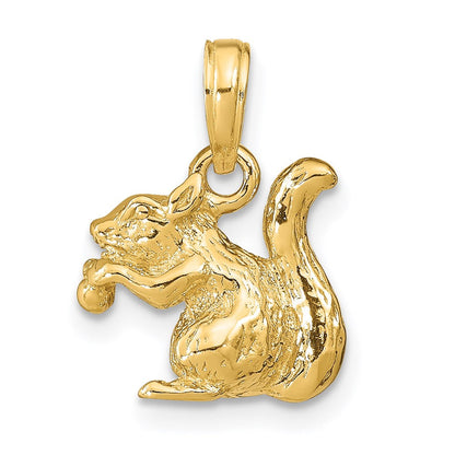 14K Gelbgold massiver 3-D-Eichhörnchen-Anhänger mit Nuss