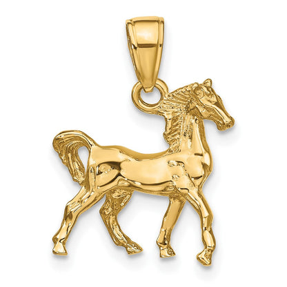 14K Gelbgold massiver polierter 3-D-Pferde-Charm