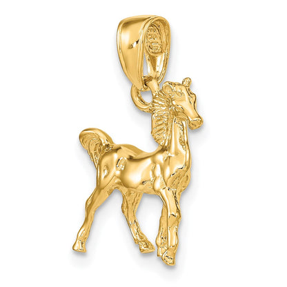 14K Gelbgold massiver polierter 3-D-Pferde-Charm