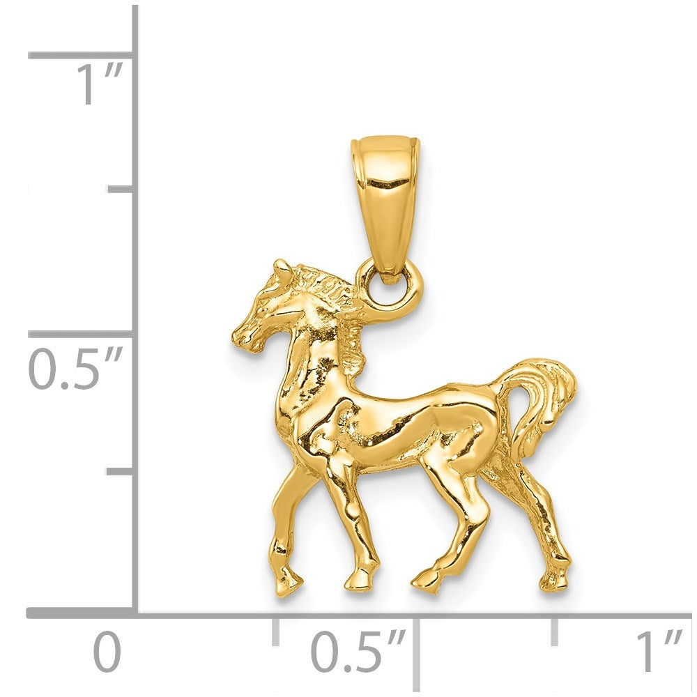14K Gelbgold massiver polierter 3-D-Pferde-Charm