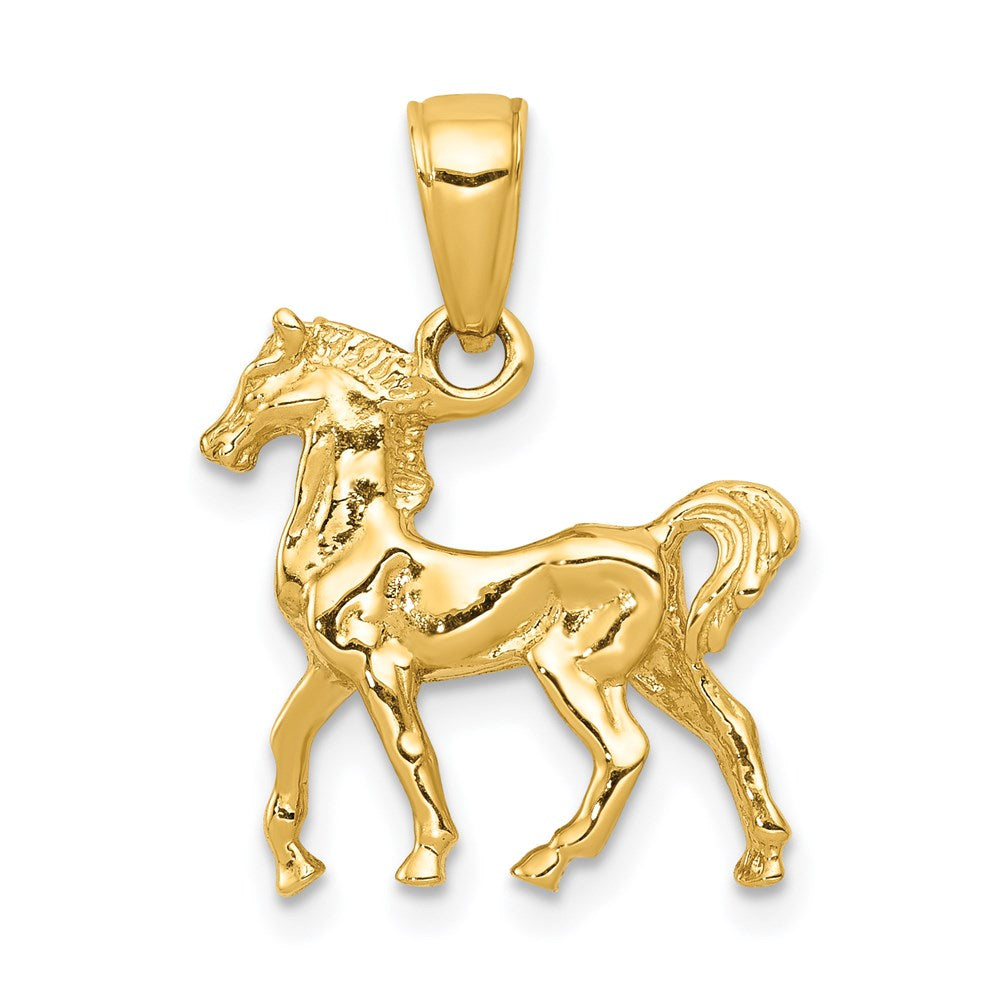 14K Gelbgold massiver polierter 3-D-Pferde-Charm