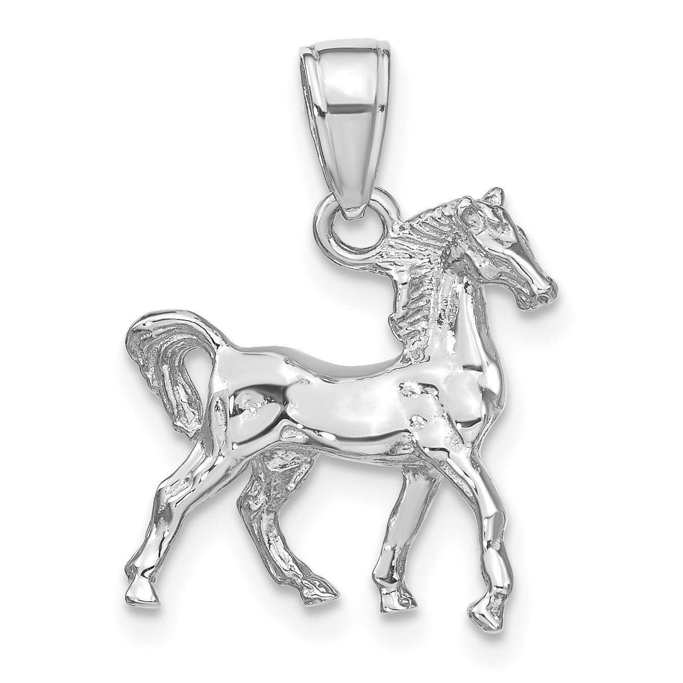 14K Weißgold Solide Poliert 3-D Pferd Charm
