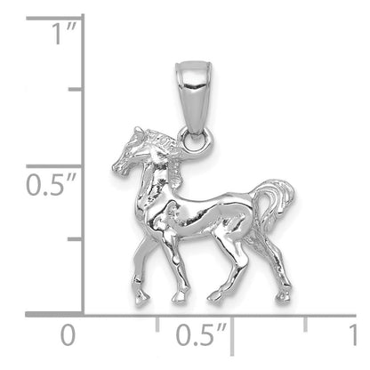 14K Weißgold massiver polierter 3-D Pferde-Charm