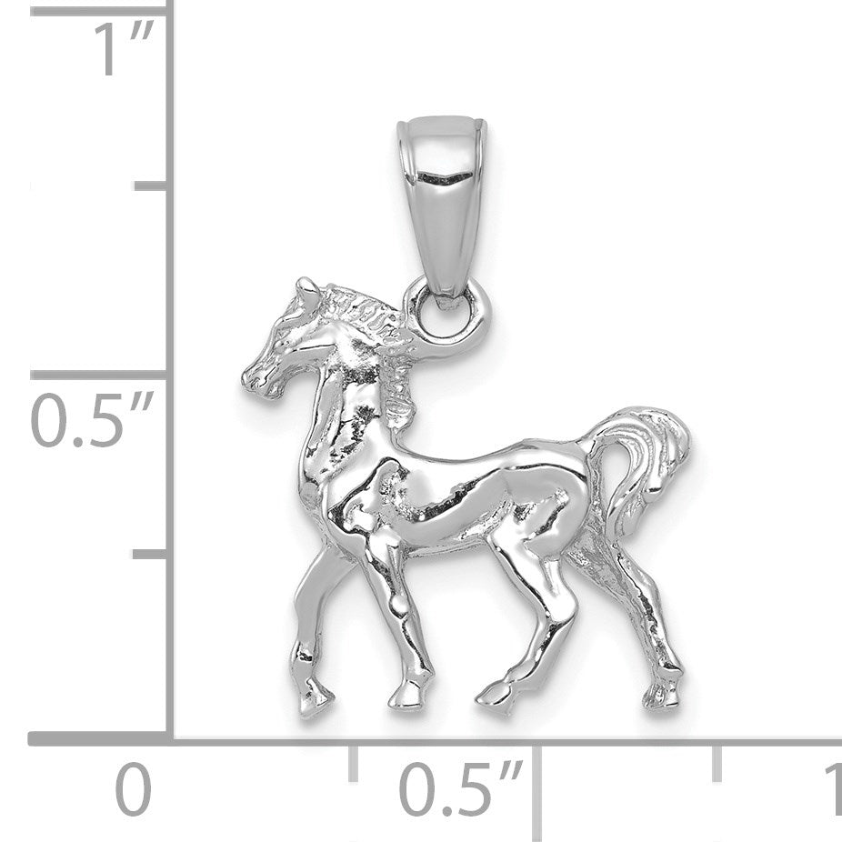 14K Weißgold Solide Poliert 3-D Pferd Charm
