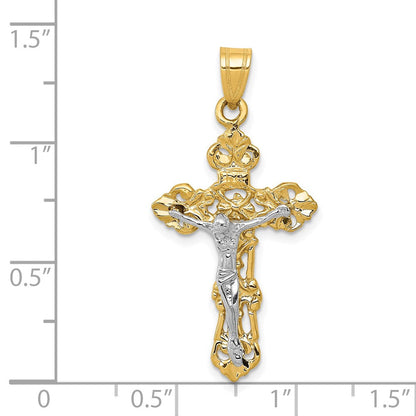 14K Bicolor Gold Fleur-de-Lis-Kruzifix-Anhänger