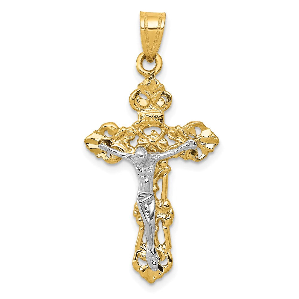 14K Bicolor Gold Fleur-de-Lis-Kruzifix-Anhänger